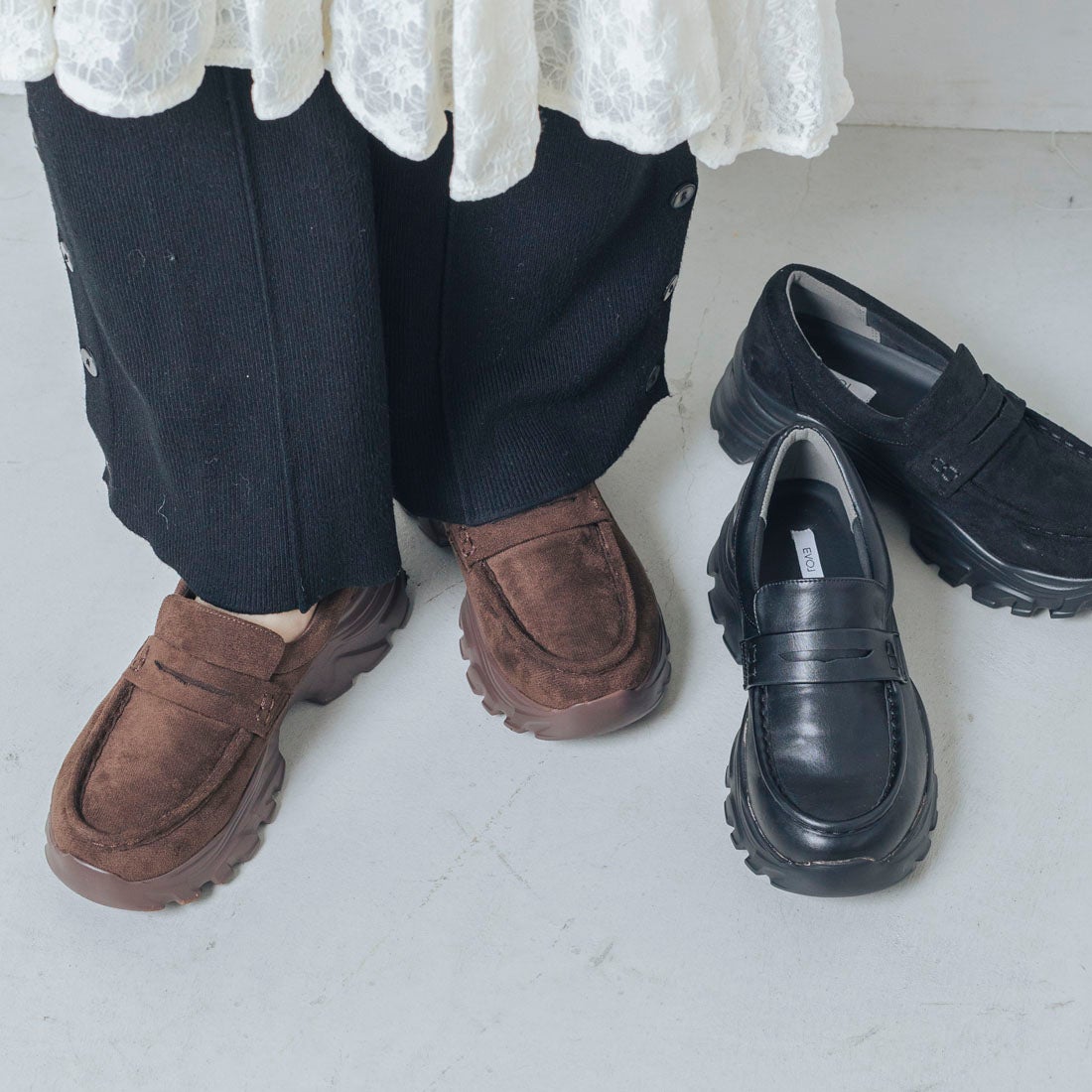 EVOL/イーボル】 【S-LLサイズ展開・軽量】スニーカーソールローファー