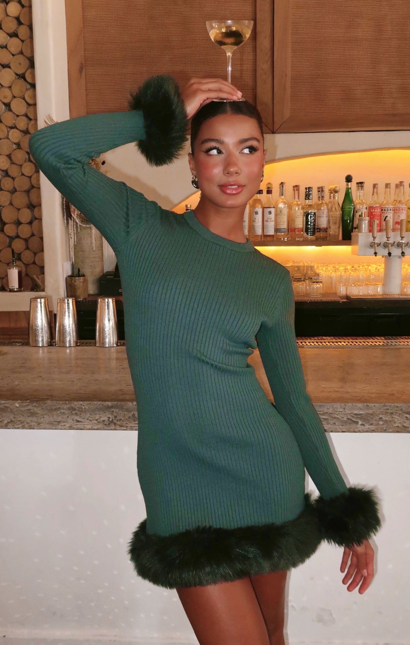 Fran Mini Dress ~ Emerald Knit with Faux Fur – Show Me Your Mumu