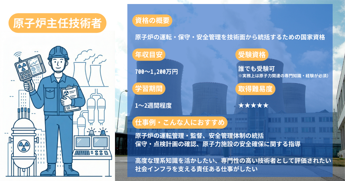 原子炉主任技術者とは？資格や仕事の内容から年収・就職・転職先まで