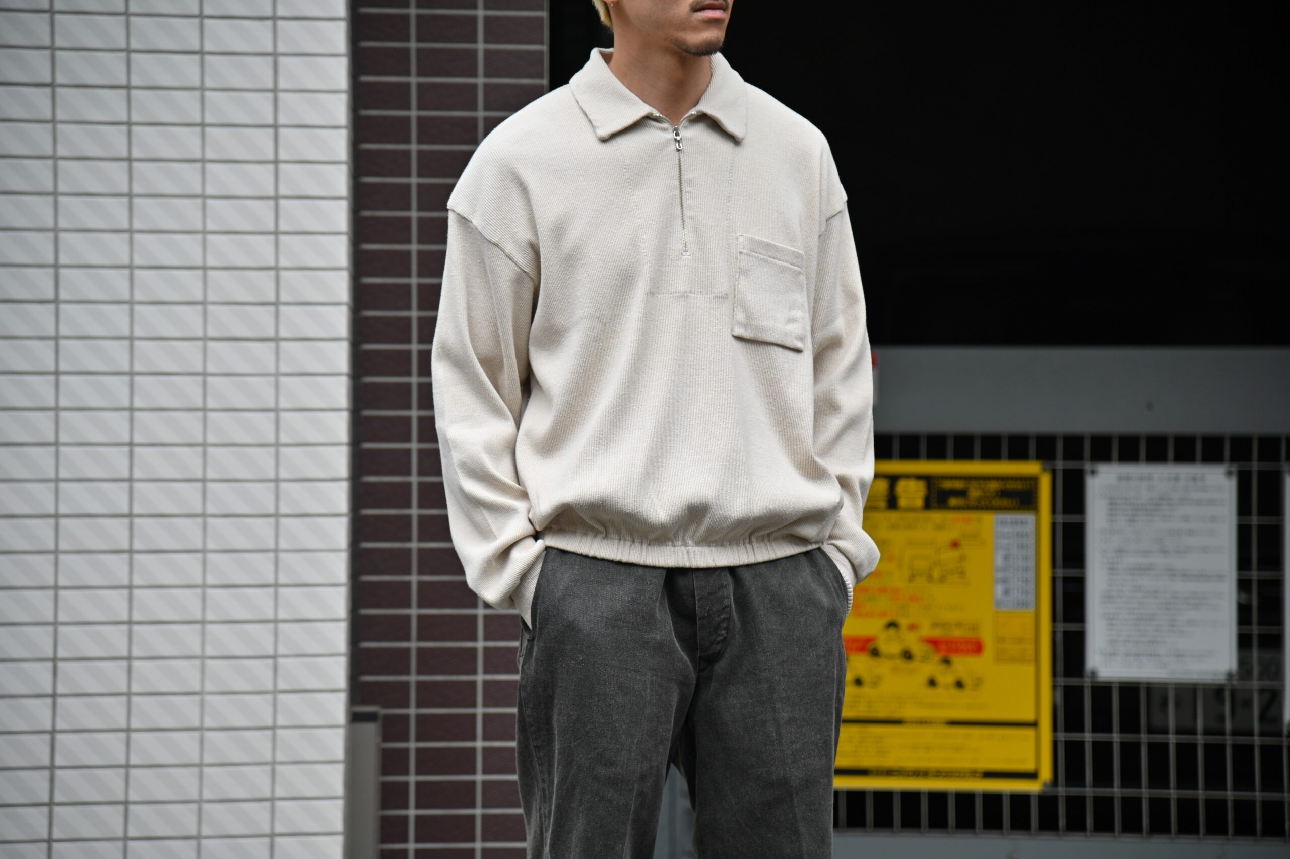 OLD JOE｜QUATER ZIP SILK NEP RIBED SHIRTS- STOTELA clothing store