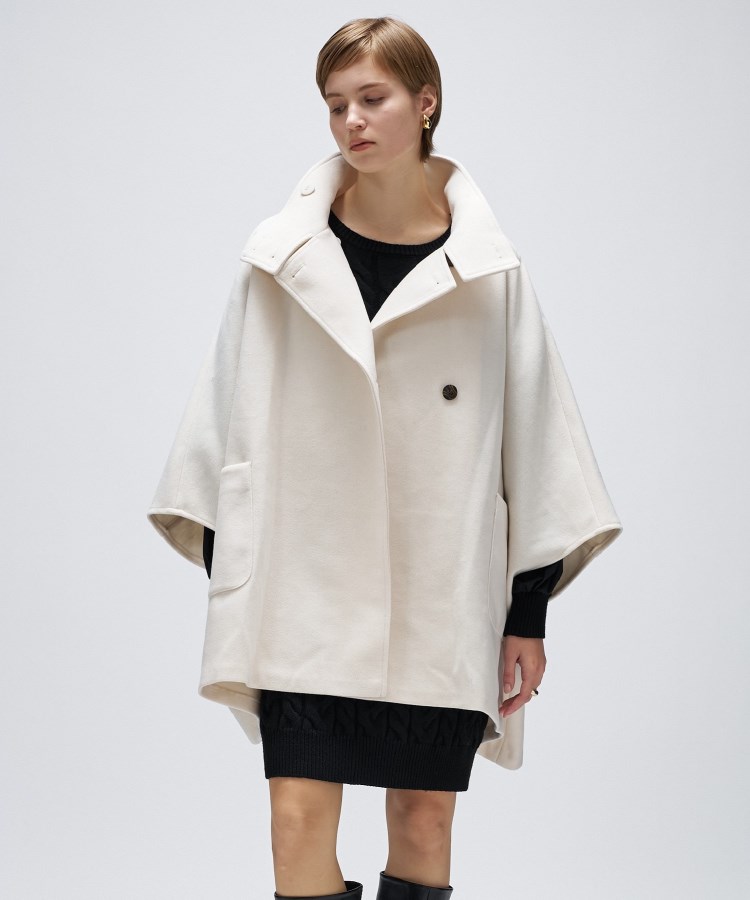 手洗い可】メルトンジャージポンチョコート（スタンドカラーコート