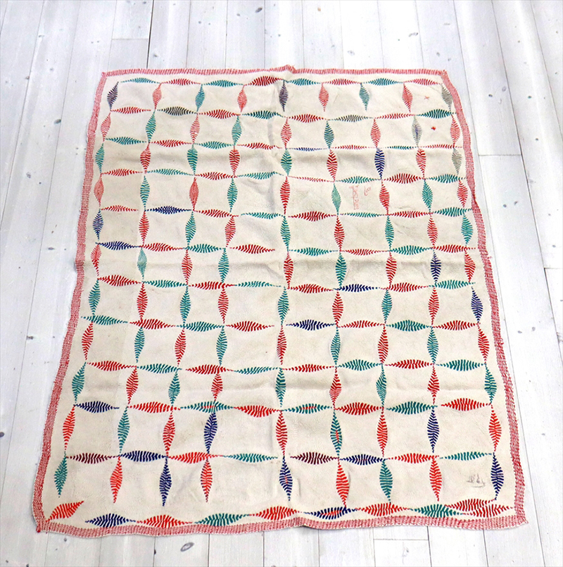 キリムスタイル / インド カンタ刺繍・パッチワーク/ラリーキルト 古布