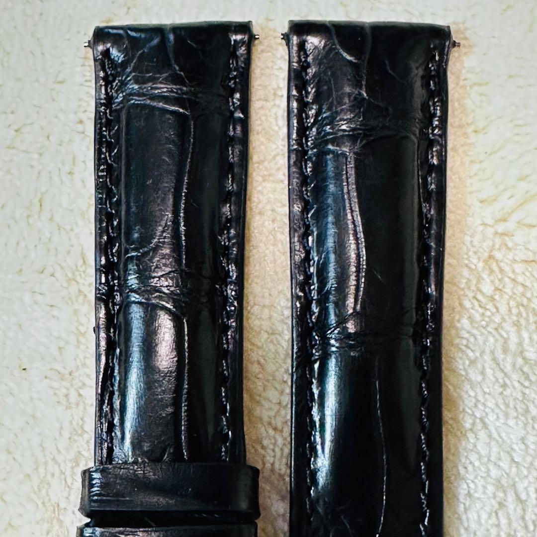 2034#19mm-16mmブラック☆本物クロコダイルレザーベルト☆スイス製