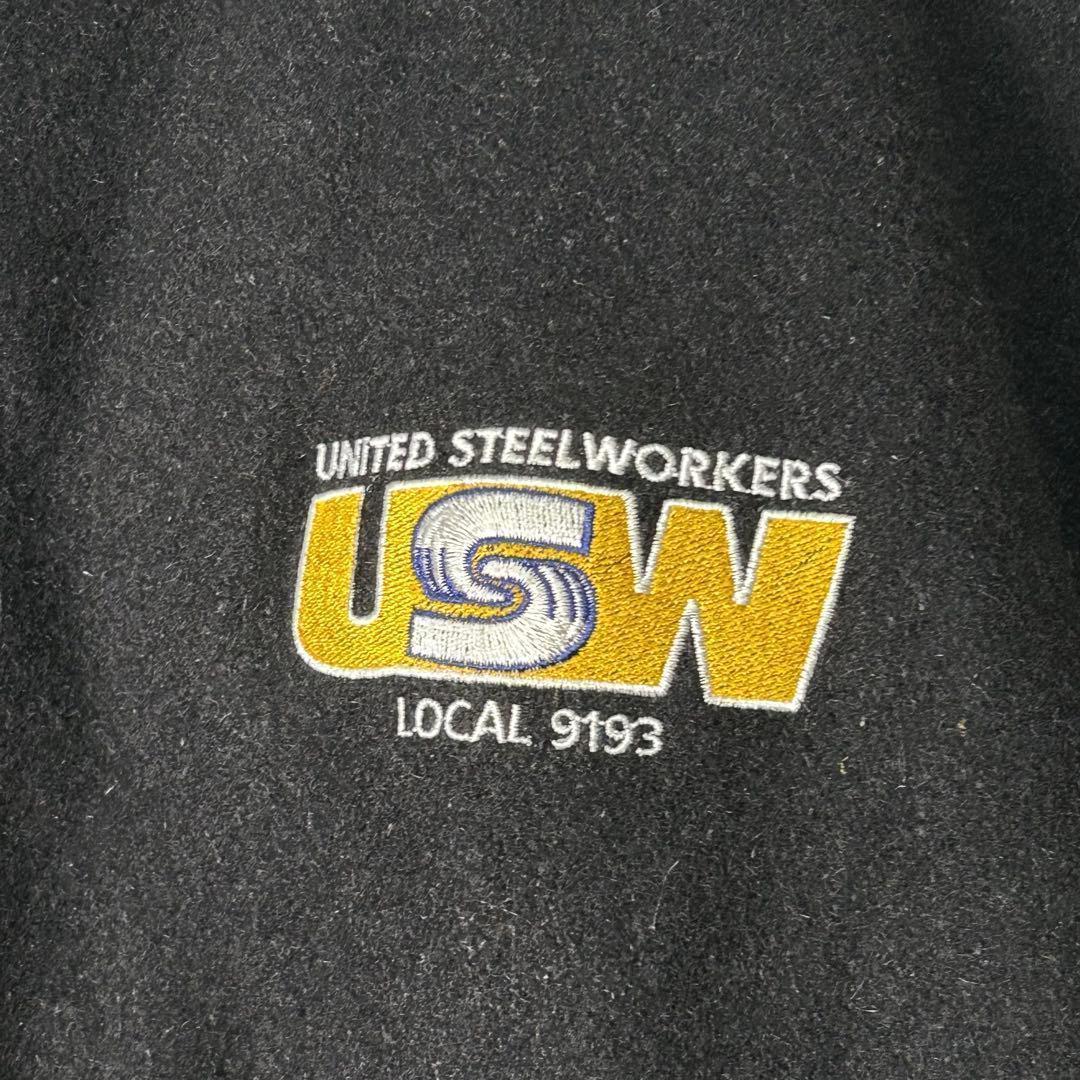 カナダ製 極上 レザー 企業刺繍ロゴ ウール スタジャン 中綿 黒 CANADA