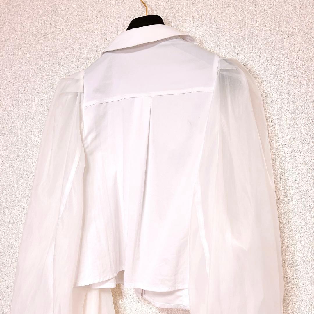 ベルヴィンテージ ボリューム スリーブ ブラウス 長袖 シア シャツ 白