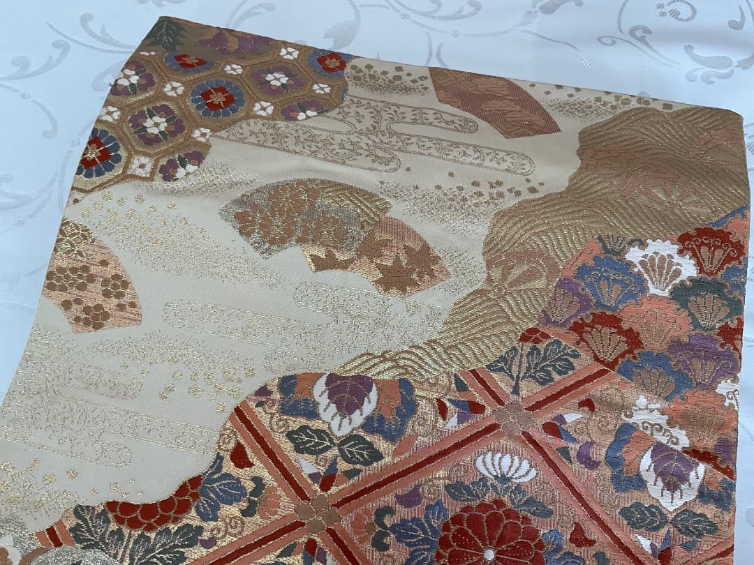 付下げ フルセット 縫紋付 丸に橘 正絹 六通柄袋帯 帯揚げ 帯締め