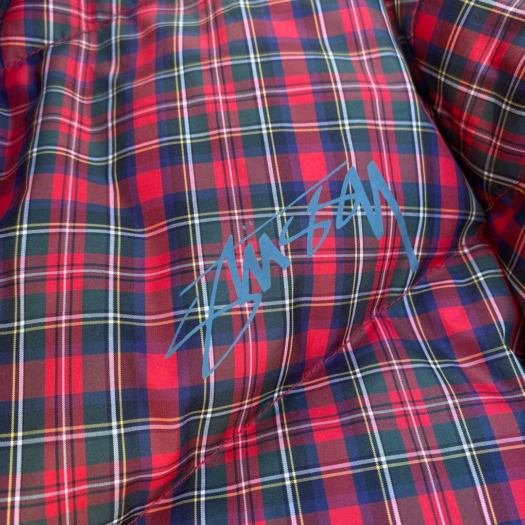 OLD STUSSY ステューシー 赤チェック フードファー ダウンジャケット