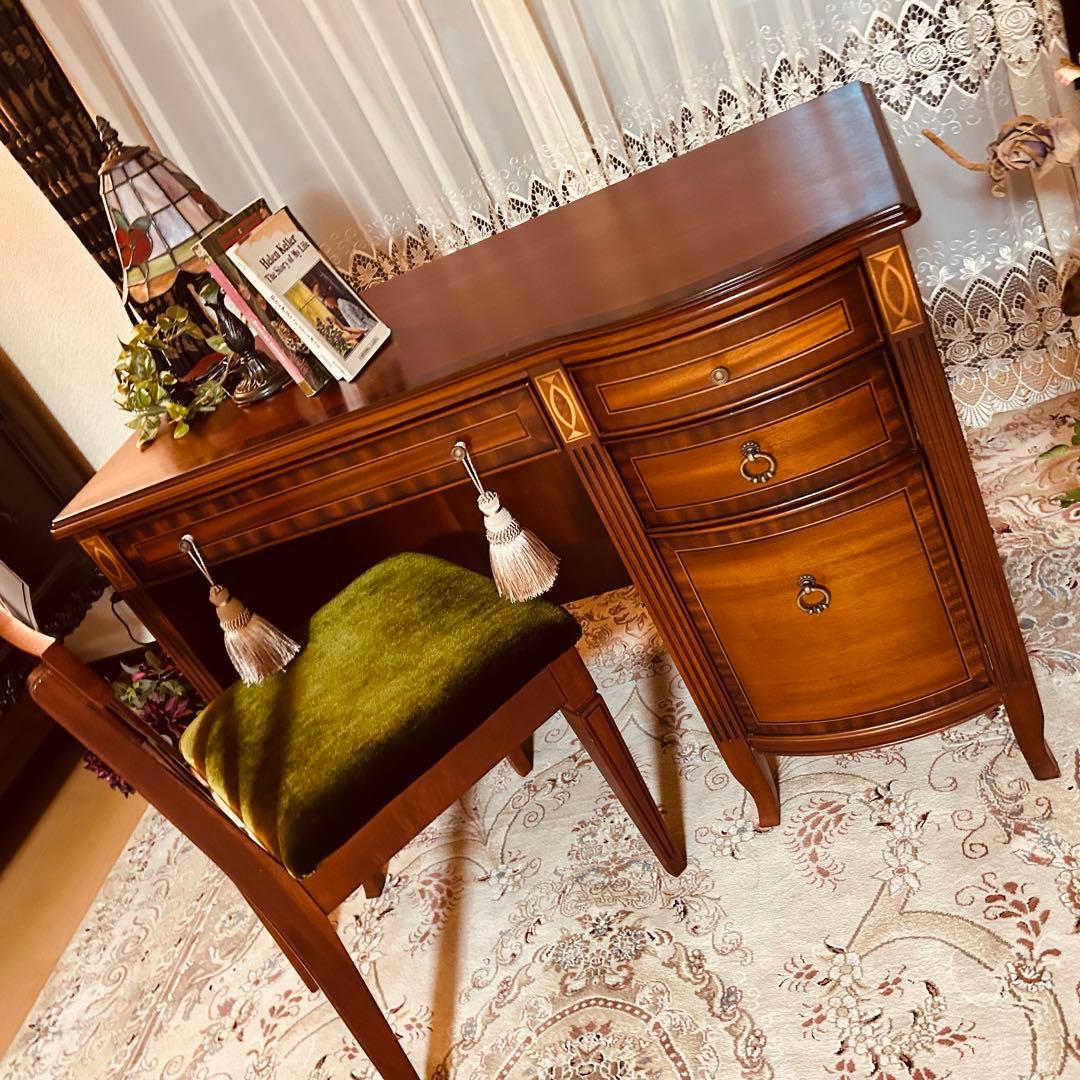 アンティーク デスク 象嵌 IDC大塚家具 東海家具 机 ドレッサー 片軸