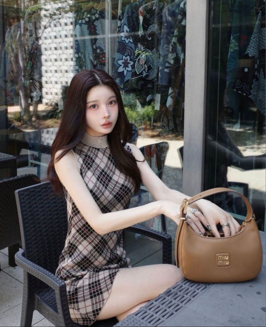 darich チェックジャガードノースリニットミニワンピース ダーリッチ Darich チェックジャガードノースリニットミニワンピース