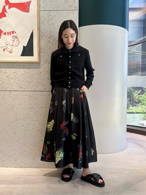 コットンカシミヤ レースコンビポケットカーディガン