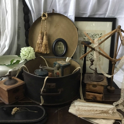 フランス アンティーク ハットボックス 帽子ケース レザー調 こげ茶