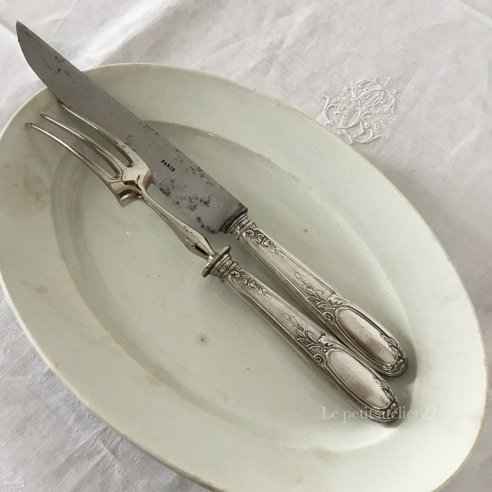 フランス／純銀① Denfertフォーク3本② Lapeyreナイフ2本